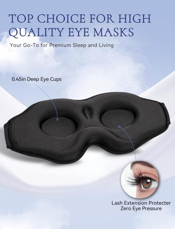 Sleep Mask Blackout for Men Women: Lightweight 3D Contoured Eye Mask for Lash Extensions - Adjustable Strap Washable Zero Pressure - Perfect for Side Sleepers Airplane Travel Yoga Meditation Black