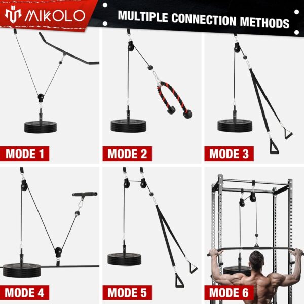 71iISIzQtDL._AC_SL1500_.jpg Mikolo Upgraded Weight Lift Pulley System - LAT Pulley Attachments with Adjustable Length Cable for Full Body Training, Home Gym Set, 2023 Version