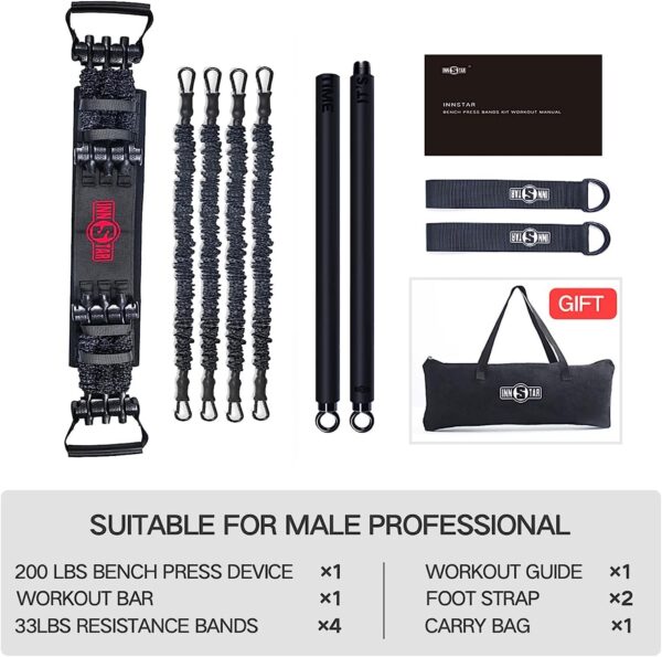 INNSTAR Resistance Bands Bar Exercise Bands Attachment 38" Black Max Load 800lb for Home Gym Workout Full Body Workout Power Lifting Fitness Bar