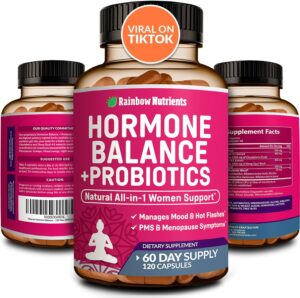 Hormone Balance + Probiotics for Women (3450mg) Natural Menopause Relief, Weight Management, Bloating, Hot Flashes, PMS | Organic Maca, Chasteberry, Dong Quai & Black Cohosh | Non GMO |120 V Capsules