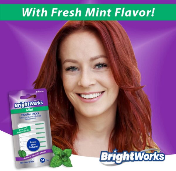 Mint Dental Picks, with Extra Soft Rubber Bristles and Flexible Tip, Clean Gently and Effectively Between Teeth, Travel Case Included, 3 Packs (64 Per Pack) [192 Total Picks]