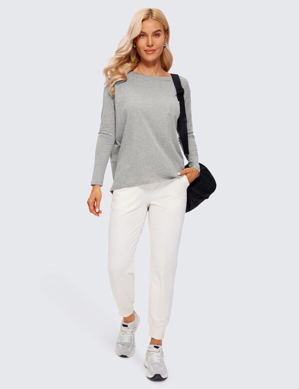 CRZ YOGA Pima Cotton Long Sleeve Workout Shirts for Women Loose Fit Athletic Yoga T-Shirts Casual Boat Neck Fall Tops