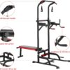 Arlopu Power Tower with Bench, Pull Up Bar Stand, Dip Bar w/Folding Bench 4 Ropes Strength Training, Multi-Function Fitness Equipment for Home Gym, Adjustable Heights and Angles Dip Station, 400LBS