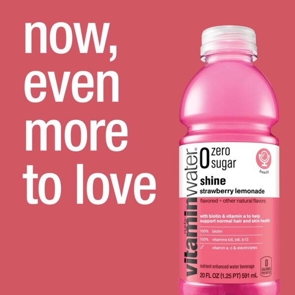 vitaminwater zero sugar shine, electrolyte enhanced water w/vitamins, strawberry lemonade drinks, 20 fl oz, 12 Pack