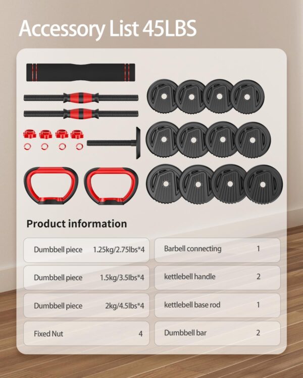 Adjustable Dumbbells, 10/25/35/55/70/90lbs Free Weight Set with Connector, 4 in1 Dumbbells Set Used as Barbell, Kettlebells, Push up Stand, Fitness Exercises for Home Gym Suitable Men/Women
