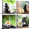 Yxbhhym-Zen Pictures Meditation Canvas Wall Art Spa Stone Green Room Decor White Frangipani Flower Poster Painting Zen Artwork for Bathroom Wall Décor Living Room Kitchen Decorations Framed Art