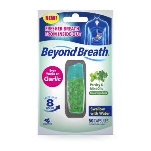 Breath Freshening Capsules, Fresher Breath From Inside-Out, Even Works On Bad Breath From Garlic, Lasts Up To 8 Hours, 50 Capsules