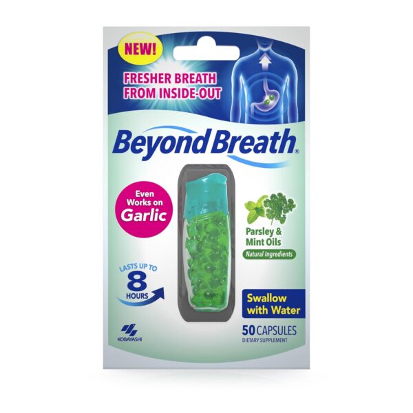 Breath Freshening Capsules, Fresher Breath From Inside-Out, Even Works On Bad Breath From Garlic, Lasts Up To 8 Hours, 50 Capsules