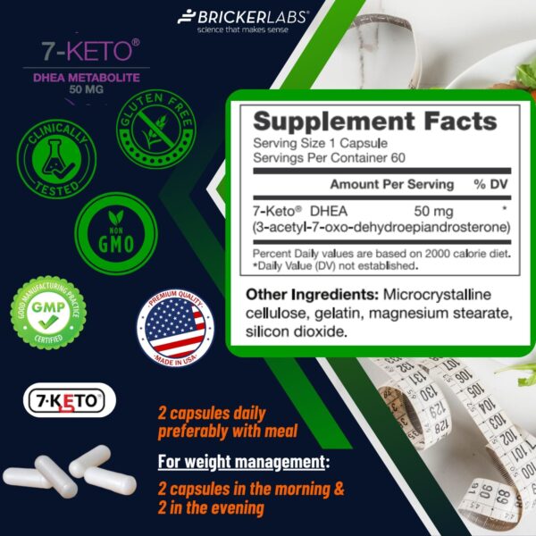 7-Keto DHEA Metabolite 50 mg Dietary Supplement for Weight Management, Safe and Effective Weight Management Support, 60 Capsules