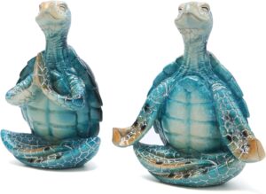 Hodao 2PCS Sea Turtle Yoga Figurines Decoration Summer Meditating Sea Turtle Decor Spring Garden Turtle Crafts Turtle Yoga Figurines for Home Office Decoration Birthday Gifts for Mom, Grandma,Women