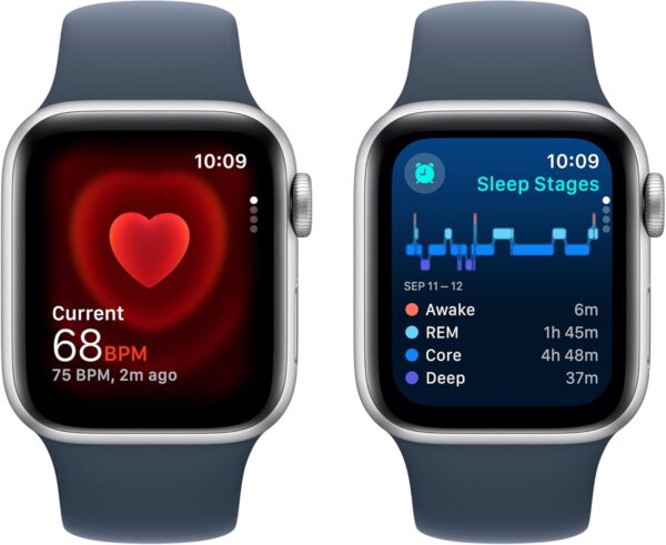 Apple Watch SE (2nd Gen) [GPS 40mm] - Silver Aluminum Case with Storm Blue Sport Band, S/M (Renewed)