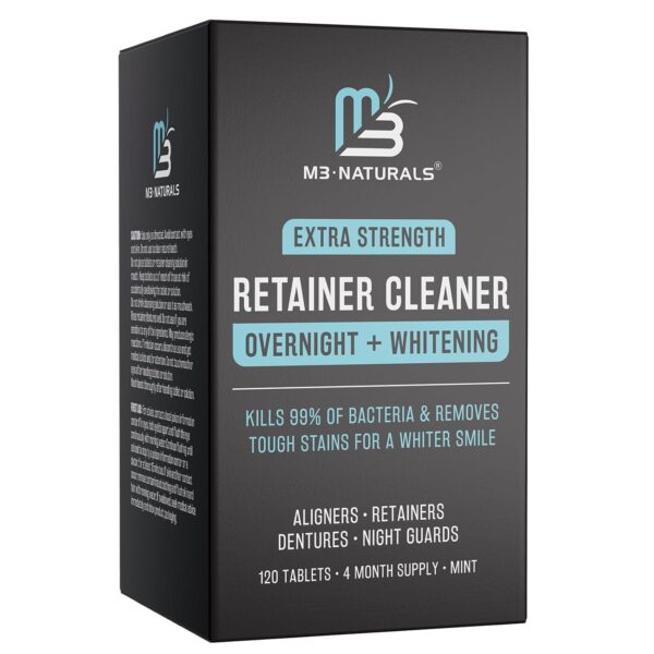 M3 Naturals Overnight + Whitening Retainer Cleaner | FSA HSA Approved | Remove Stains, Discoloration, and Plaque | 4 Month Supply | Denture Cleanser with Whitening Boost