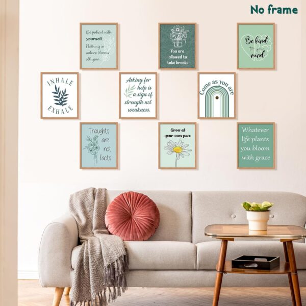 Lincia 9 Pcs Mental Health Posters Boho Therapy Office Decor Motivational Counselor Psychology Posters, 8 x 10 in(Green)