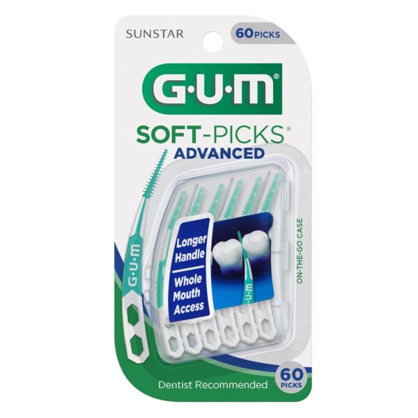 GUM Soft-Picks Advanced, Easy to Use Dental Picks for Teeth Cleaning and Gum Health, Disposable Interdental Brushes with Convenient Carry Case, Dentist Recommended Dental Picks, 60ct