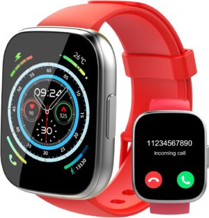 Smart Watch for Men Women(Answer/Make Calls), 1.95" HD Touch Screen Fitness Watch with Sleep Heart Rate Monitor, 110+ Sports Modes, IP68 Waterproof Activity Trackers Compatible with Android iOS, Red