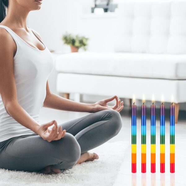 Mega Candles 10 pcs Unscented Multi Color Straight Taper Chakra Candles, Hand Poured Premium Wax Candle 12 Inch x 1 Inch, 100% Cotton Wick, Positive Healing Energy, Meditation, Relaxation, Reiki, Yoga