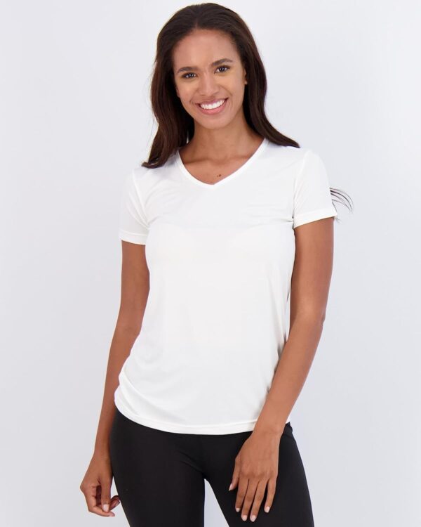 Real Essentials 5 Pack: Women's Short Sleeve V-Neck Activewear T-Shirt Dry-Fit Wicking Yoga Top (Available in Plus)