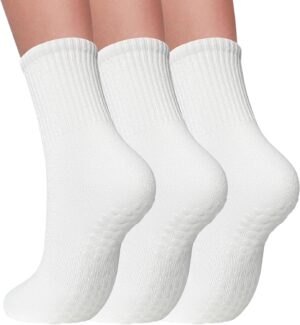 3 Pairs Pilates Socks with Grips for Women, Grip Socks for Yoga Crew Socks for Barre Non Slip Socks