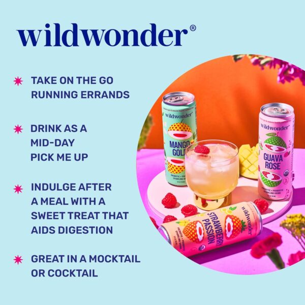 wildwonder Sparkling Probiotic Juice Drink w/Gut Health Immunity & Support 5g Fiber, Live Probiotics, Caffeine Free, Organic, Vegan, Low Sugar, 12pk 12oz, Classic Variety Pack, As Seen on Shark Tank