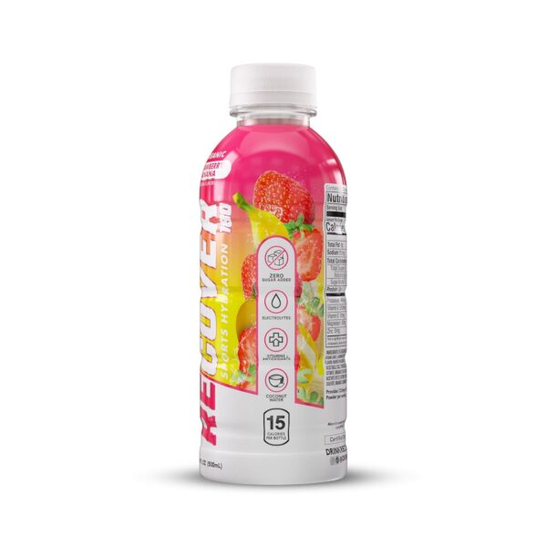 RECOVER 180 Organic Sports Hydration Drink, No Sugar Added, 15 Calorie Sports Beverage, Organic Flavors With Vitamins, Potassium-Packed Electrolytes (16.9 Fl Oz (Pack of 12), Strawberry Banana)