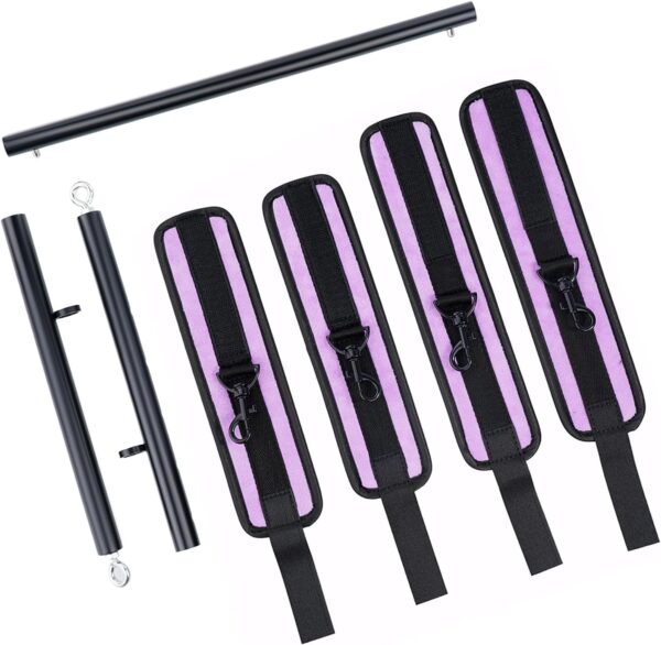 Spreader Bar Heavy Duty Stainless Steel Expandable Black Bar with 4pcs Furry Black Adjustable Strap,Sports Aid Training Fitness Gear Pilates Aid Kit, Home Indoor Yoga Set