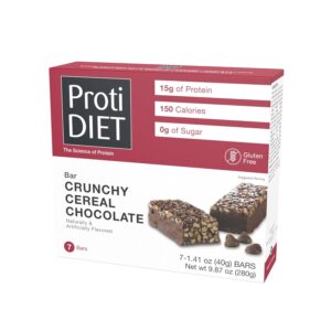 ProtiDIET Gluten Free Crunchy Cereal Chocolate Fiber Protein Bars - High Protein Snacks, Perfect On-the-Go Nutrition Snacks to Support a Busy and Active Lifestyle - 7 Protein Bars Per Box