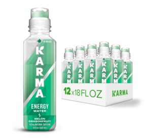 Karma Natural Energy Drink - 12 Pack, Melon Dragonfruit Caffeinated Water - Clean Focus & Energy Boost