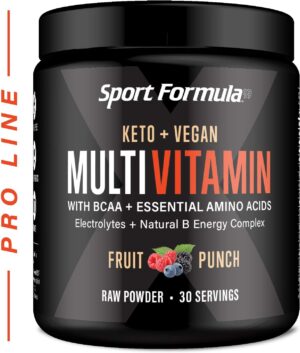 Multivitamin Powder - Drink Mix for Men Women BCAA Amino Acids Won’t Upset Your Stomach - Keto Vegan Multivitamin Fruit Punch - Electrolytes Super B Complex Digestive Enzyme