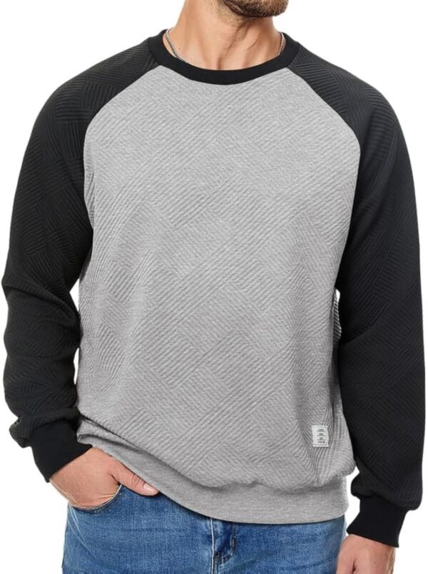 Men's Fall Crewneck Sweatshirts Patchwork Long Sleeve Geometric Texture Casual Pullover Shirt