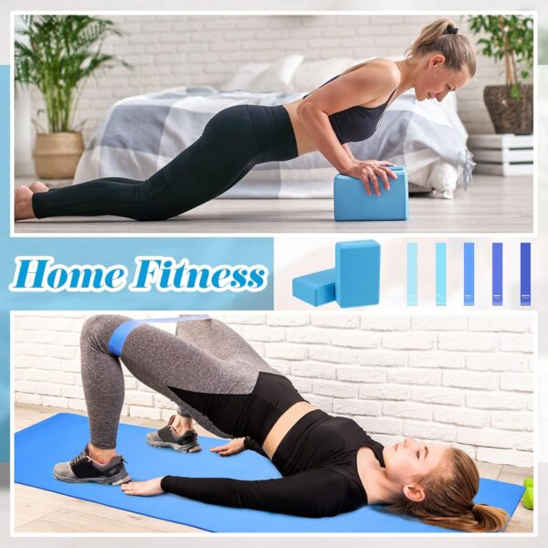 10 Pcs Yoga Starter Kit Include Yoga Mat with Carry Strap, 2 Yoga Blocks, Yoga Strap, Yoga Pilates Ball, 5 Resistance Bands with Air Pump Yoga Mat Set and Kit for Beginners Women and Men