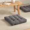Meditation Cushion Floor Pillow - Large Square Floor Pillows for Adults Sitting with Shredded Blue Memory Foam Filling Cushions for Classroom Yoga Tatami Living Room Outdoor,Grey, 20x20x4 Inch