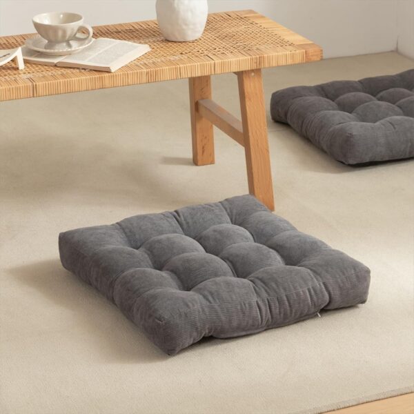 Meditation Cushion Floor Pillow - Large Square Floor Pillows for Adults Sitting with Shredded Blue Memory Foam Filling Cushions for Classroom Yoga Tatami Living Room Outdoor,Grey, 20x20x4 Inch