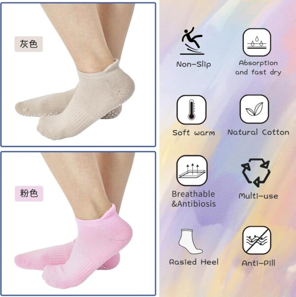 4 Pairs Non Slip Yoga Socks, Women Grips Socks for Pilates Barre Home Workout Hospital Anti Skid Socks for Men