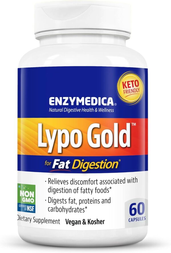 Enzymedica Lypo Gold, Digestive Enzymes for Fat Digestion, Offers Fast Acting Gas & Bloating Relief, 60 Count