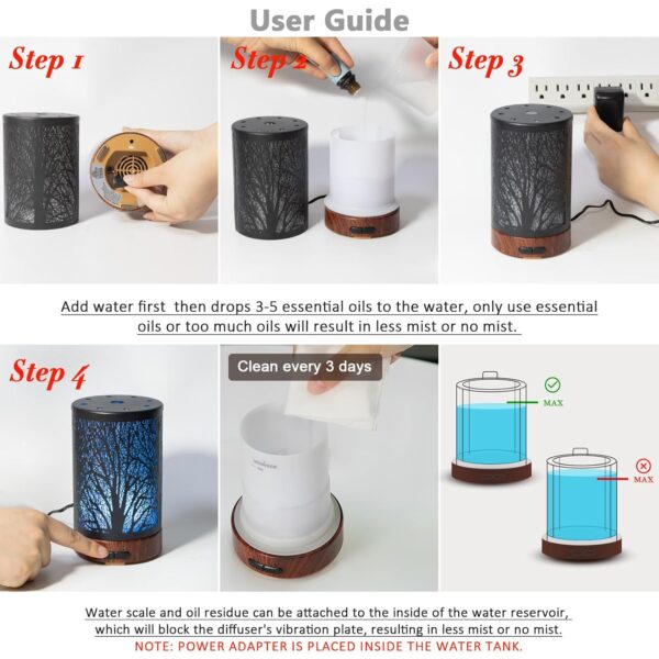 EQUSUPRO Essential Oil Diffuser 150ml Metal Aromatherapy Oil Diffuser Ultrasonic Cool Mist Diffuser with Auto Shut-Off Protection,7 Colors Changed LED for Home Office SPA Yoga