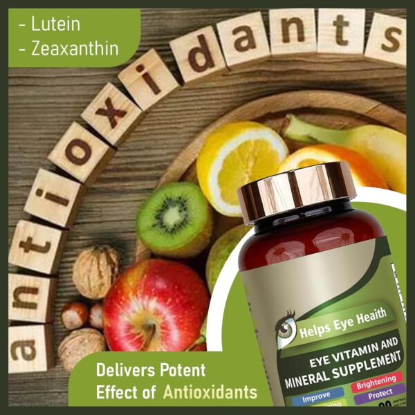 Eye Vitamins and Mineral Supplement,Vitaminas para los ojos， Lutein 180 Mg with Zeaxanthin, Lutein and Zeaxanthin Supplements, Vitamins C & E to Support Eye Health Supplements, 90 Capsules (2PCS)