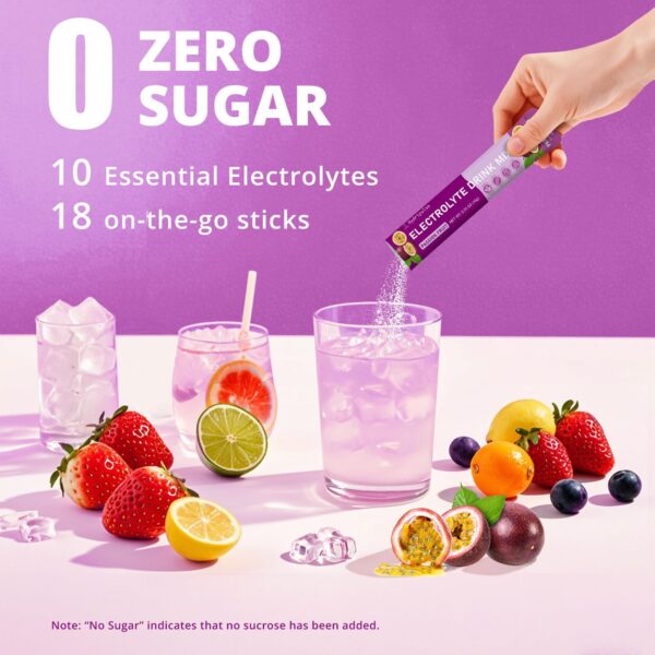 Electrolytes Powder Packets - Sugar Free, Naturally Flavored, 10 Electrolyte & Vitamins Electrolyte Drink Mix - Passion Fruit Flavors, Keto Friendly, Vegan, Non- GMO, 18 Packets