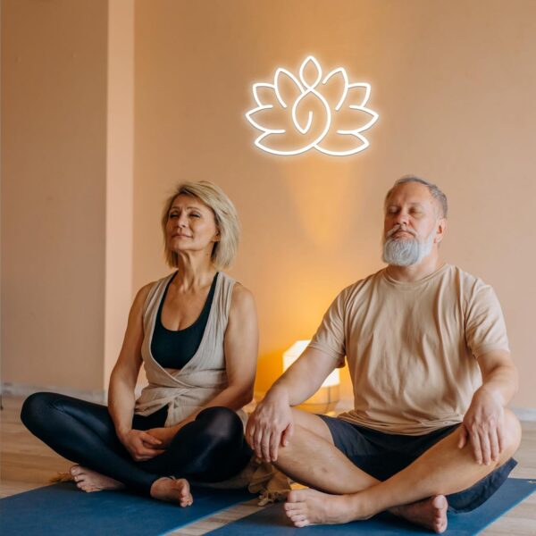 Lotus Flower Neon Sign for Zen Wall Art, Meditation Accessories for Yoga Room, Dimmable Spiritual Neon Lights Decor, Light Up Wall Art for Home or Yoga Studio,12 * 15.3 inch,white
