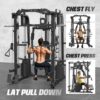 Commercial Smithmachine with Smithe Bar, Home Gym Station with Dual Weight Stacks, 4000LBS Power Cage Squat Rack with Lever Arm, Leg Press, LAT Pull Down, Cable Crossover for Full Body Training