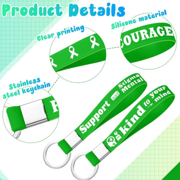 100 Pcs Mental Health Awareness Silicone Keychain Gifts Green Awareness Ribbon Green Mental Faith Courage Hope Keychain for Adult Man Woman Gift