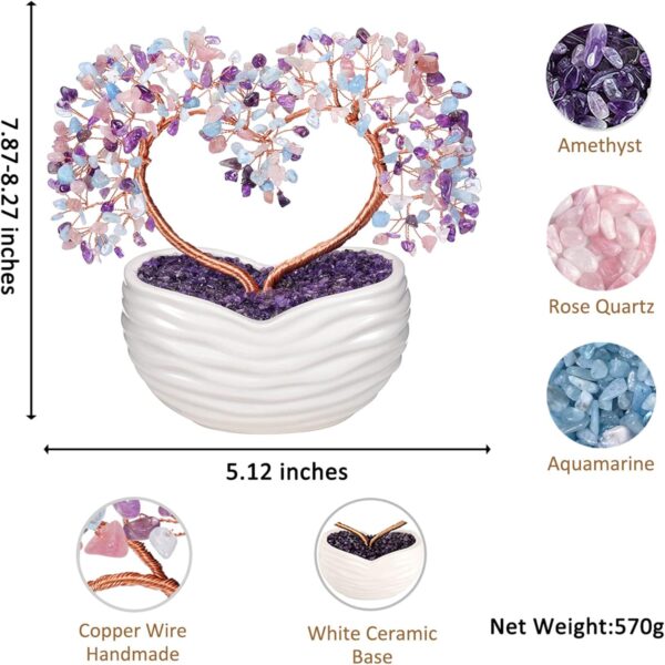 Jovivi Natural Crystal Heart Money Tree Healing Gemstone Bonsai Tree for Wedding Ceremony Reiki Balancing Energy Meditation Feng Shui Wealth & Good Luck Home Indoor Office Decor 7.87"-8.26"