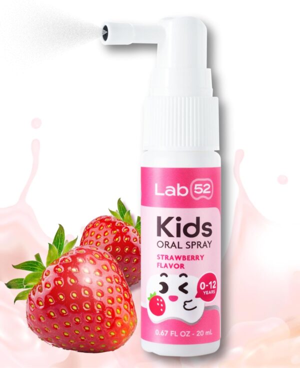 LAB52 Kids Oral Spray, Toddler Toothpaste Helper for Cavity Repair and Fresh Breath, Children Anticavity with Fluoride Free for Newborn to Preschoolers, Xylitol Strawberry Flavor