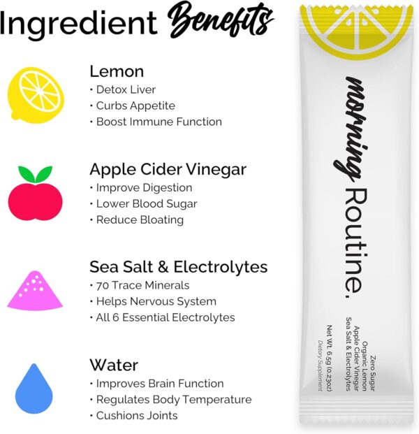 ROUTINE Morning Daily Hydration | Electrolyte Powder Packets with Apple Cider Vinegar, Lemon and Sea Salt | Hydrate Powder, Electrolyte Drink Mix | Keto & Paleo Electrolytes Hydration Powder - 5 ct