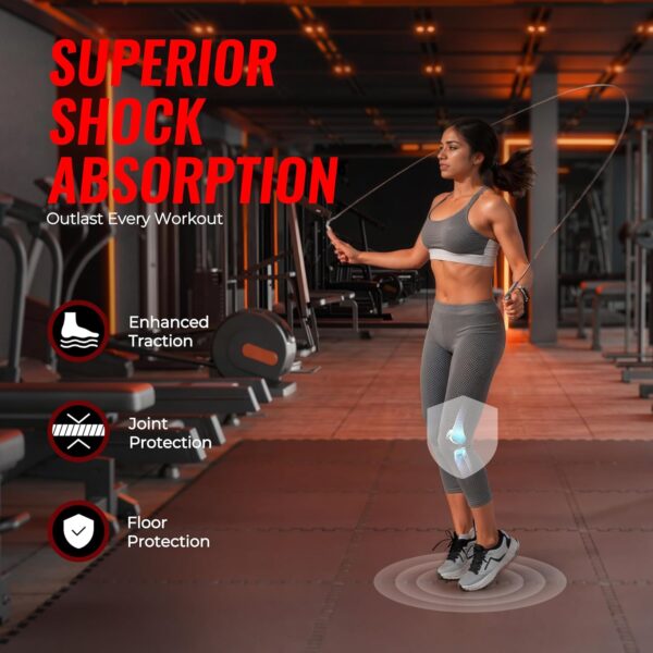 SUPERJARE 0.79'' Extra-Thick Exercise Equipment Mats, 12 Pcs 48 Sq Ft Rubber Top Floor Tiles with High Density EVA Foam, Interlocking Gym Flooring for Home Gym, Workout Mat, Black