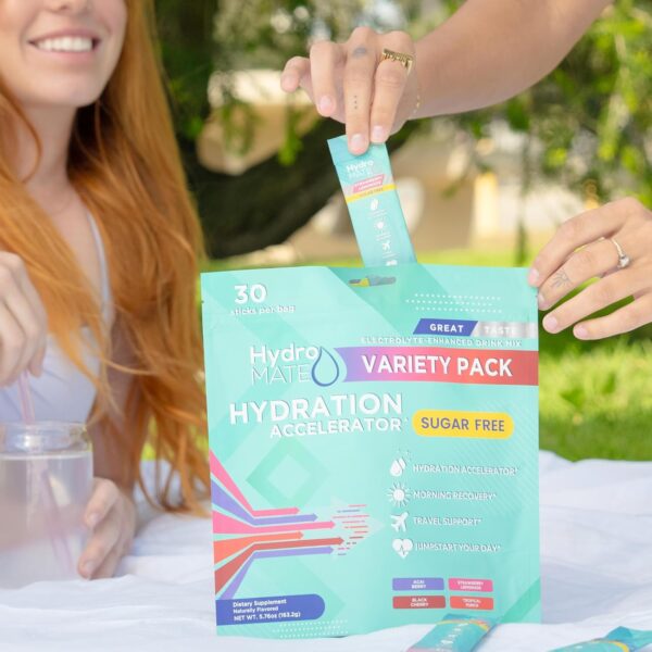 HydroMATE Electrolytes Powder No Sugar Variety Pack - 30 Instant Hydration Packets with Vitamin C to Boost Energy - Sugar Free Electrolytes to Support Hydration on Keto Diet & Party Favors