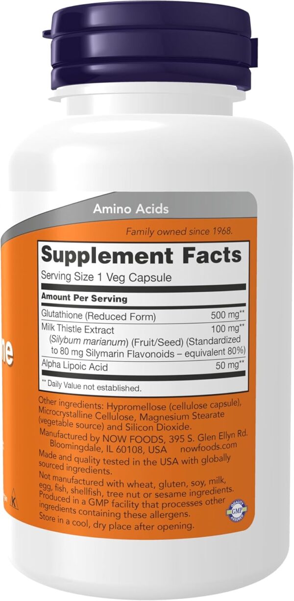 NOW Foods Supplements, Glutathione 500 mg, With Milk Thistle Extract & Alpha Lipoic Acid, Free Radical Neutralizer*, 60 Veg Capsules