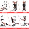 Arlopu Power Tower with Bench, Pull Up Bar Stand, Dip Bar w/Folding Bench 4 Ropes Strength Training, Multi-Function Fitness Equipment for Home Gym, Adjustable Heights and Angles Dip Station, 400LBS