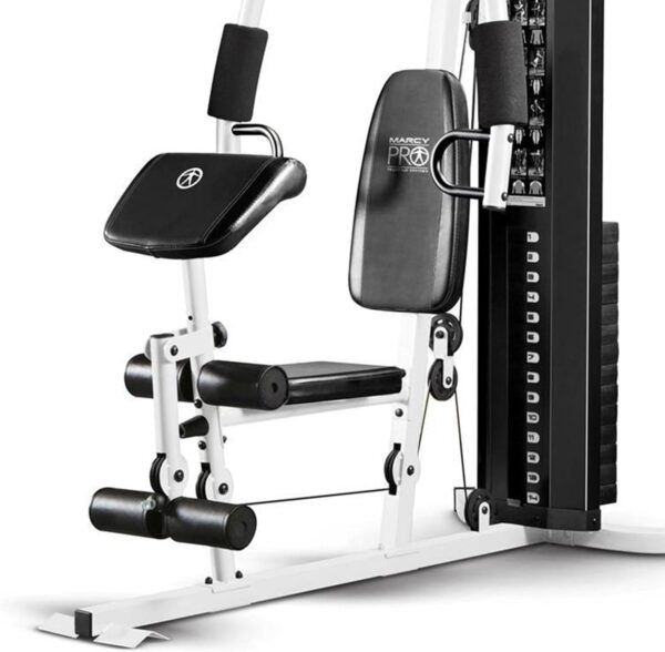 Marcy Home Gym Workout Station with Curl Pad, Lat Pulldown, Leg Developer & Weights, White