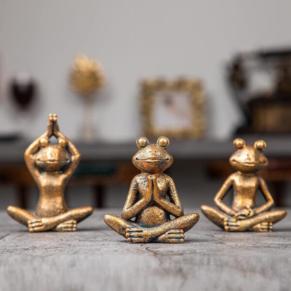 Bronze Frog Figurines, 3-Piece Yoga Decor Set, Antique Bronze Color, Handmade Home Decoration