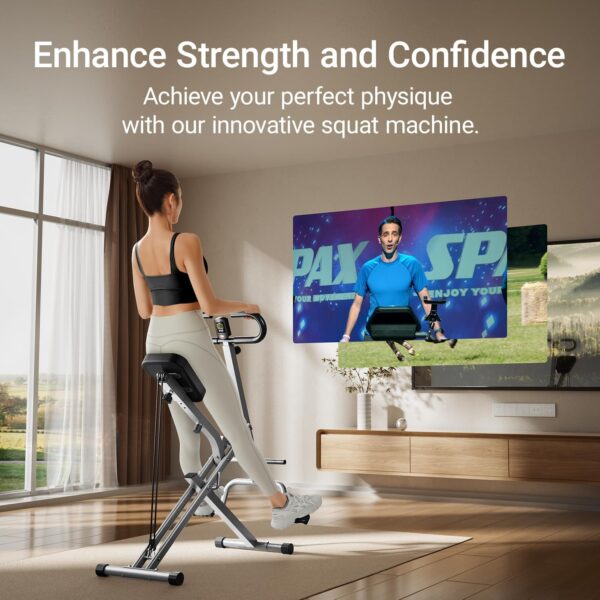 UMAY Squat Machine for Home, Foldable Exercise Equipment, Squat Rowing Machine with 5-Level Adjustable Seat